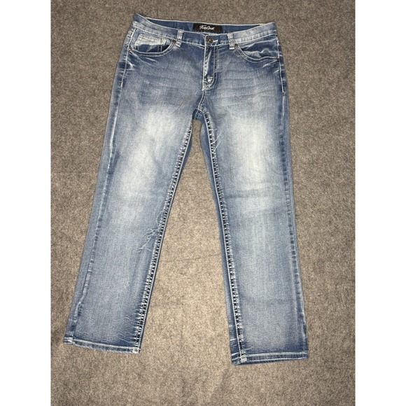 True Luck Other - True Luck Mens Straight Leg Jeans‎ Medium Wash Embroidered Flap Pockets 32x30